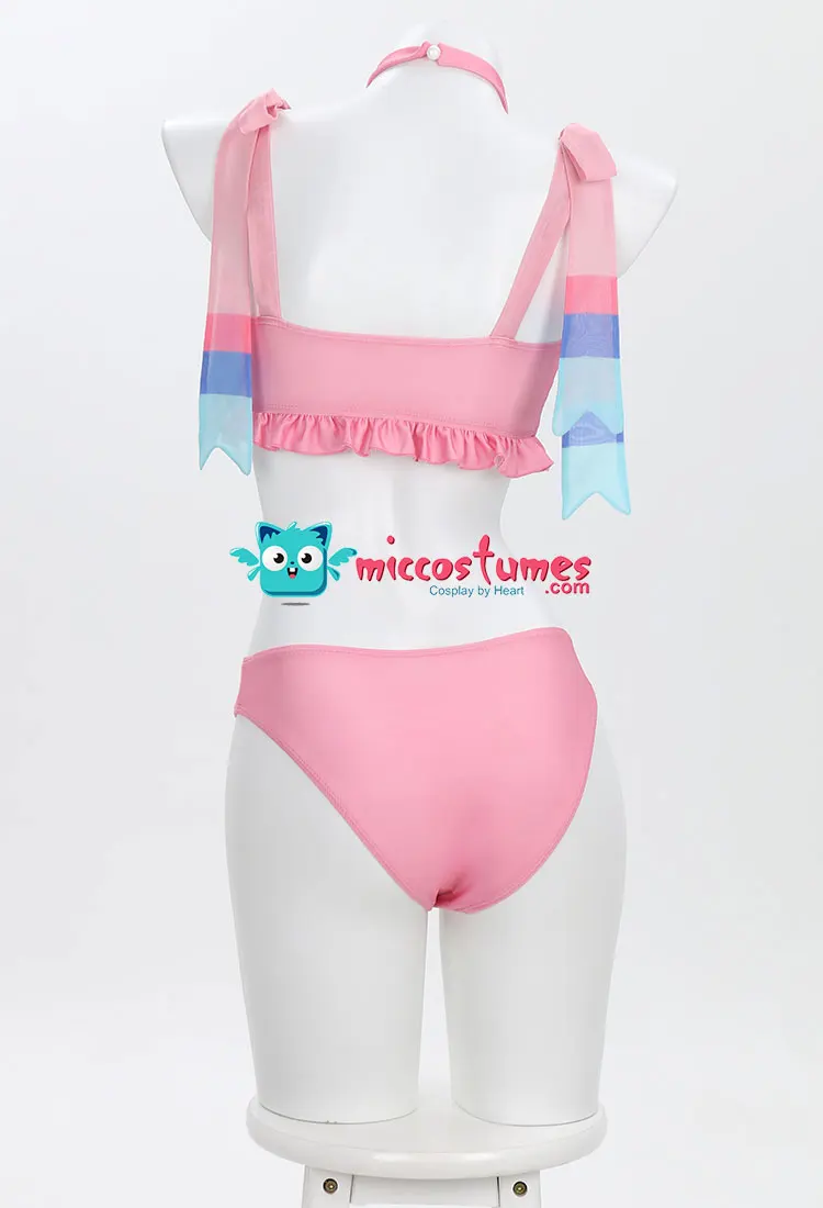 Women Girls Swimsuit Kawaii Pink Ruffle Bikini Set Lace-up Top and Low Waist Shorts Two Piece Bathing Suit Swimwear