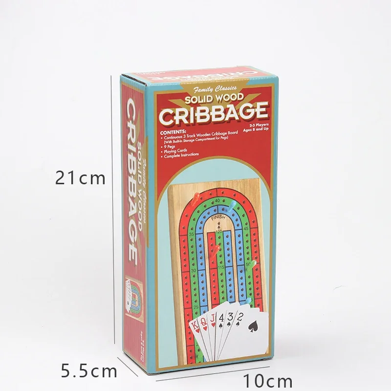 Gioco da tavolo Cribbage in legno Classico gioco da tavolo Cribbage a 3 piste con 9 picchetti Cribbage Gioco da tavolo di carte portatile per interni ed esterni per adulti - immagine 6