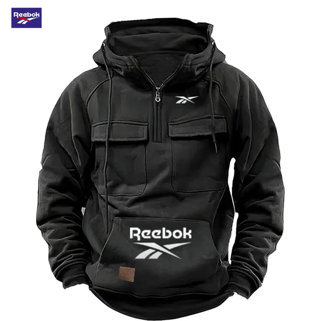 Sweat à capuche multi-poches avec logo Reebok 2026 - le choix idéal pour l'automne et l'hiver, confortable et semi-zippé 1