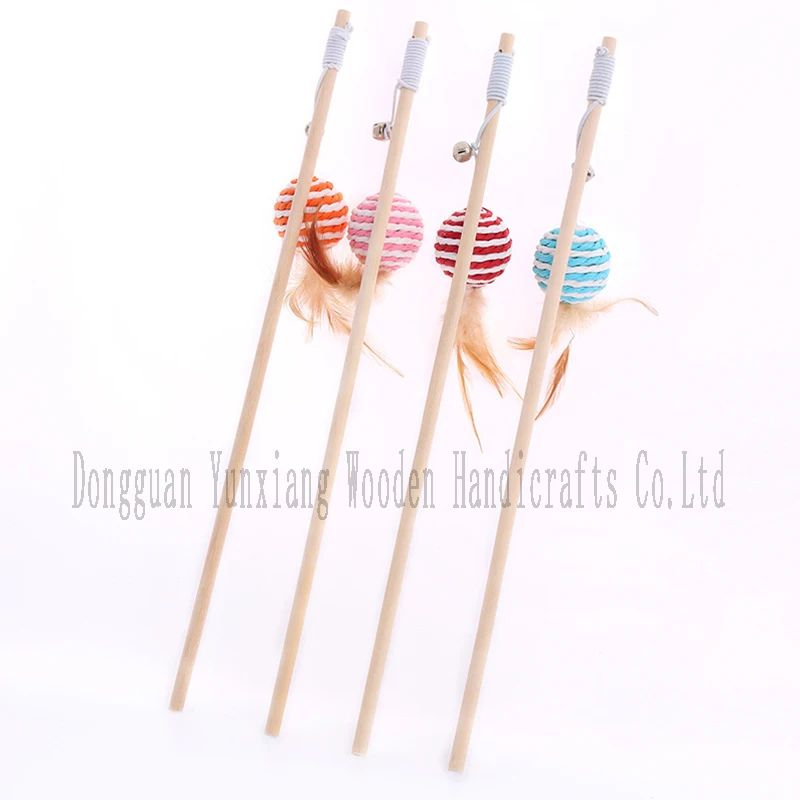 Wooden Cat Wands, Interactive Cat Teaser Sticks with Bell Wood Toy Wands Pet Toys