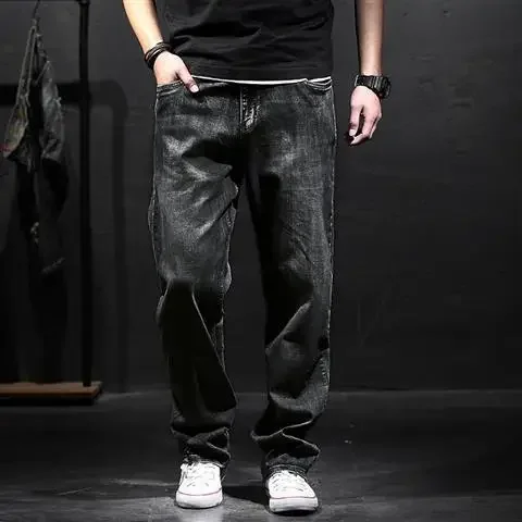 thumbnail image 1 of Pantalones vaqueros holgados de verano con bolsillos para hombre, ropa de trabajo, estilo grunge, estilo gótico, Y2k, años 2000, 1 of 5