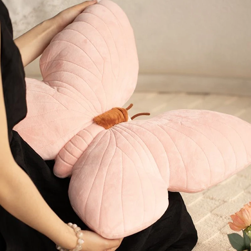 Cute Pink Butterfly Throw Pillow Plush Soft Stuffed Cushion Lifelike Butterfly Throw Pillow Home Couch Living Room Bed Decor 2