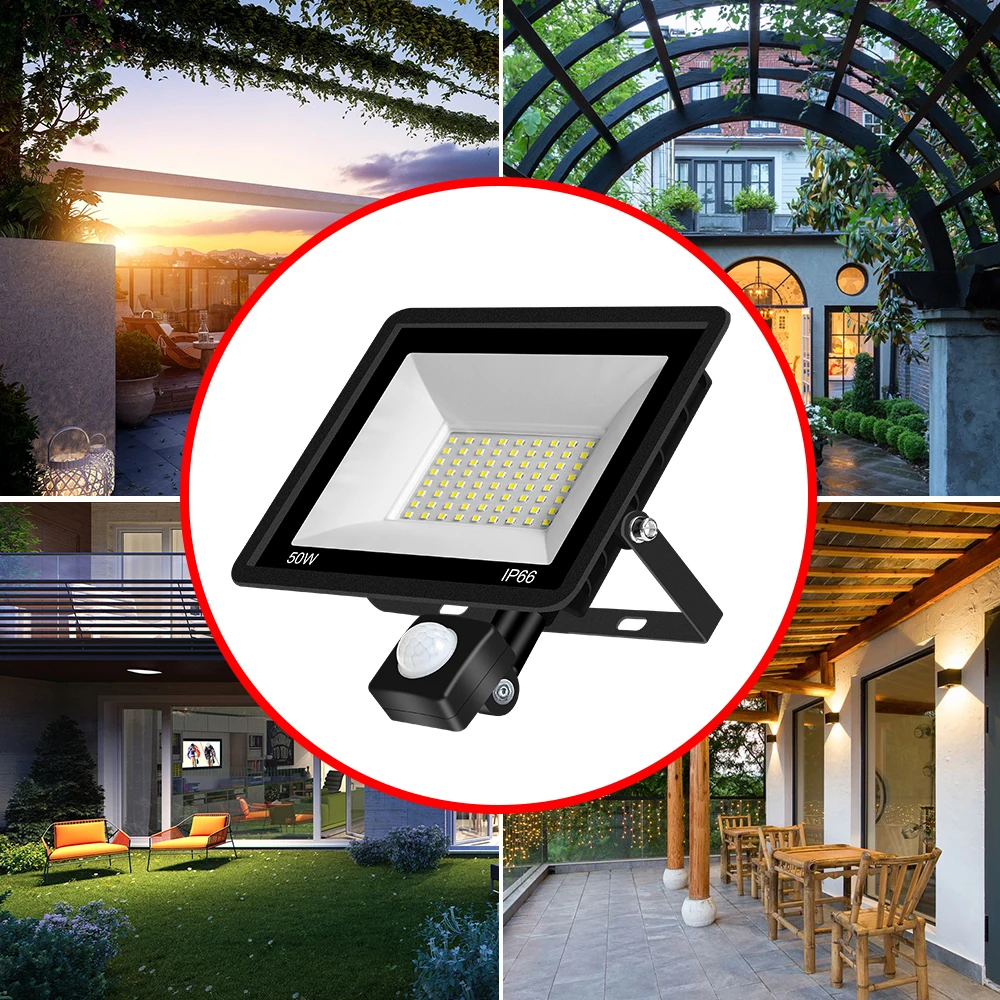 Led Spotlight Outdoor Flood Light PIR Motion Sensor 10W 20W 30W 50W 100W Waterproof Projector Garden Street Light Smart Lamps