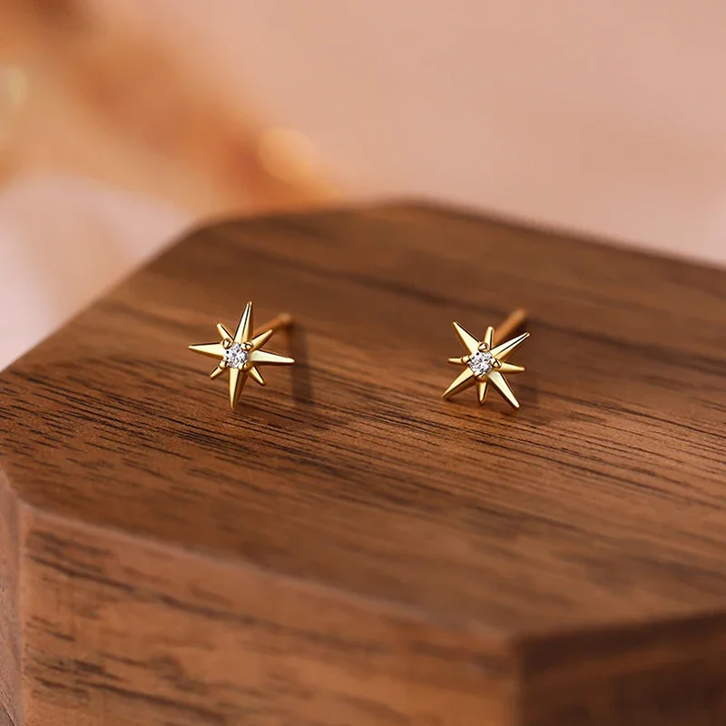 Silver Stud Earrings SOFTPIG 925 Sterling Silver Zircon 6.5mm Star for Women Classic Fine Jewelry Minimalist Accessories