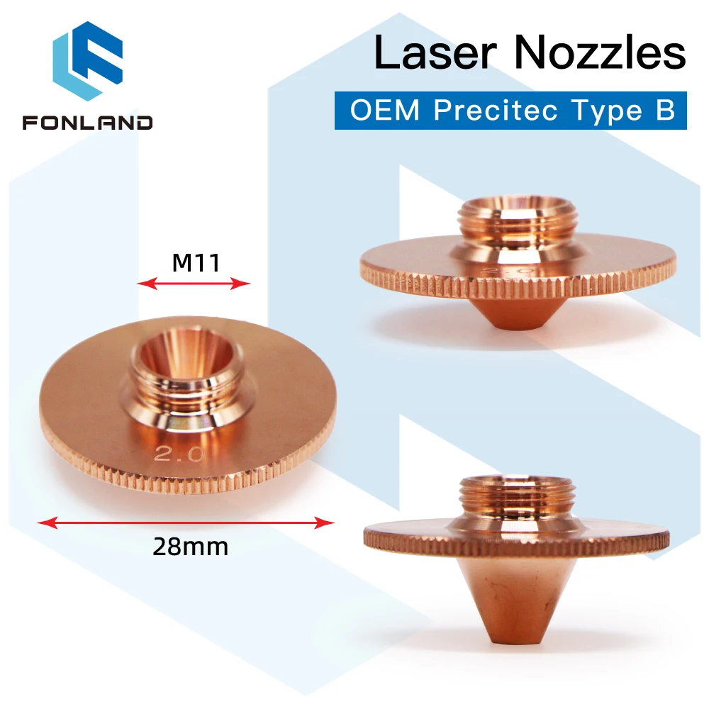 

FONLAND Bulge Laser Nozzles Single Layer/Double Chrome Layers Caliber 0.8-4.0 D28 H15/11 M11 For Precitec Fiber Cutting Head