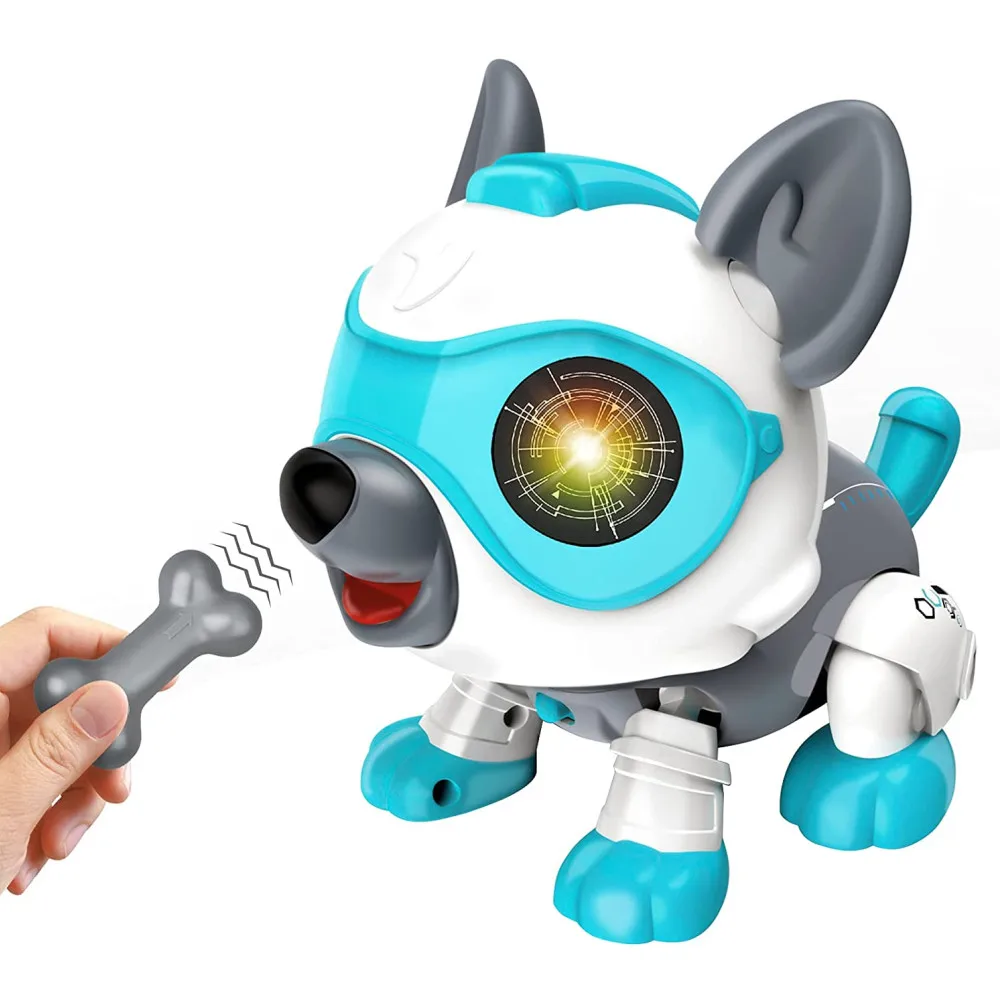 

Робот собака игрушки для детей DIY Электроника собака с костной электроникой Умный щенок питомец с светильник светкой Мигающий глаз и сенсорным управлением