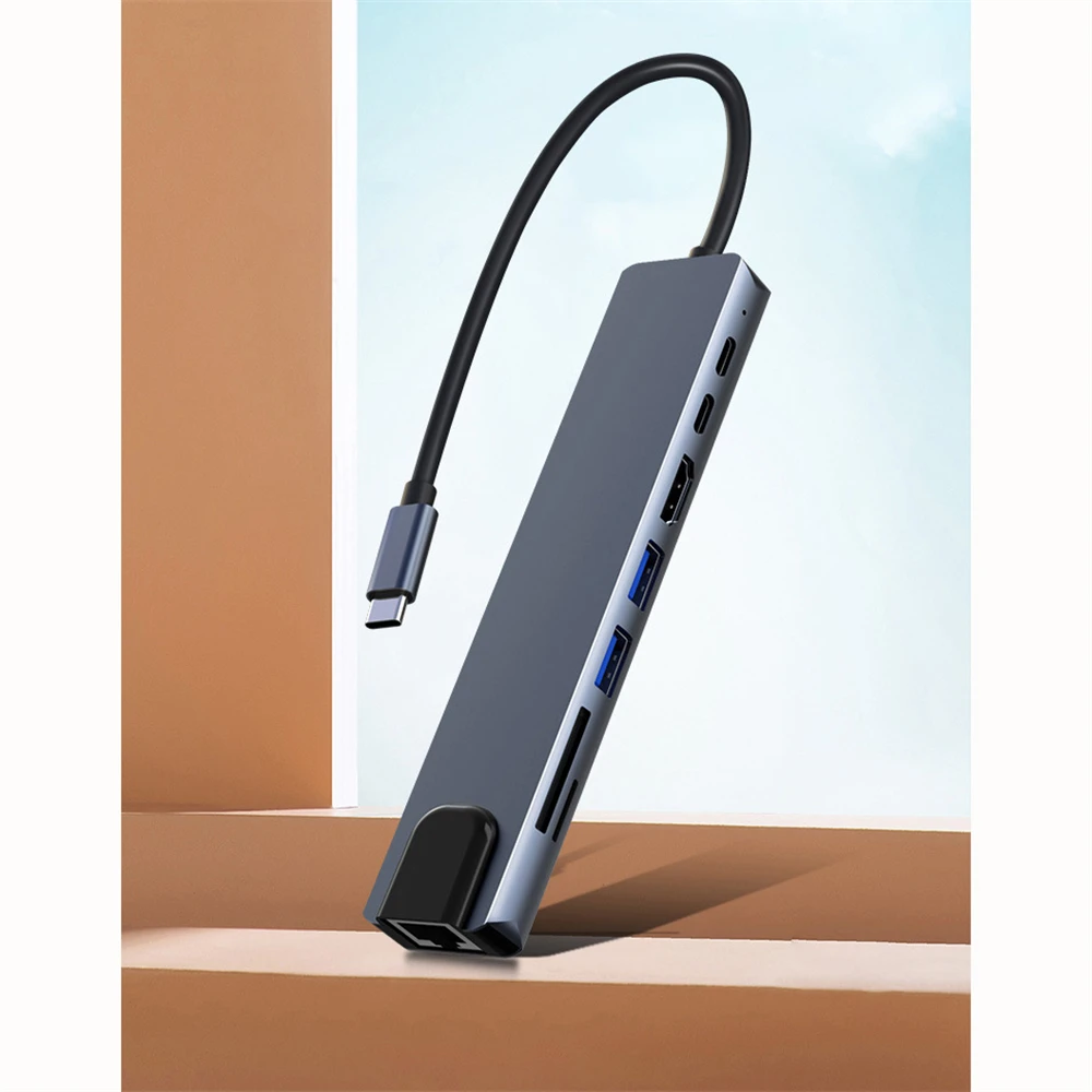 Hub USB C 8-in-1 Con Lettore SD/TF - Adattatore Per MacBook, IPad Pro, Laptop, Argento