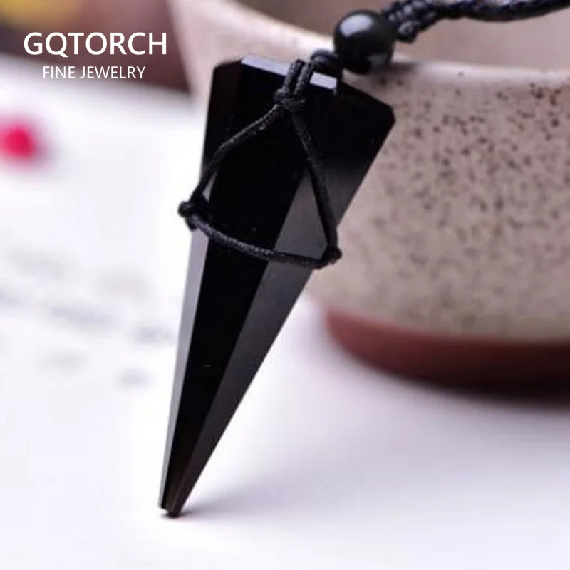 Natural Obsidian Blue Sandstone Necklaces & Pendants With Hand Braided Rope Energy Power Stone Cone Shape Amulets