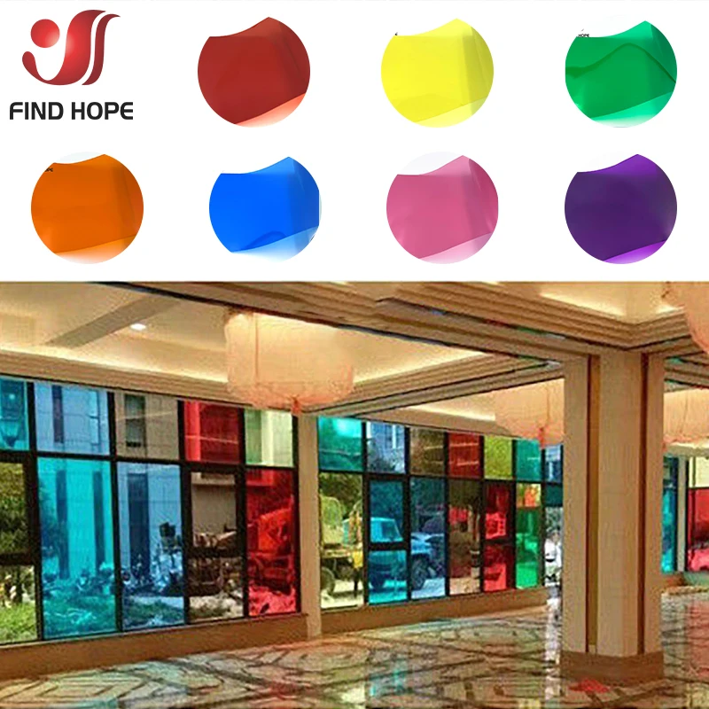 A4 PET Transparent Colourful Window Film Stain Glass Tint Self Adhesive Bathroom Room Window Glass Decoration Change Color DIY