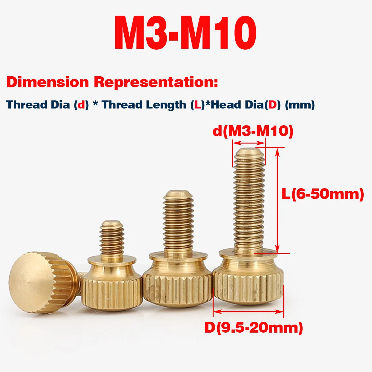 

Knurled Thumb Nut / Screw Brass High/Double Layer Head Hand-tightened Bolt M3M4M5M6M8M10