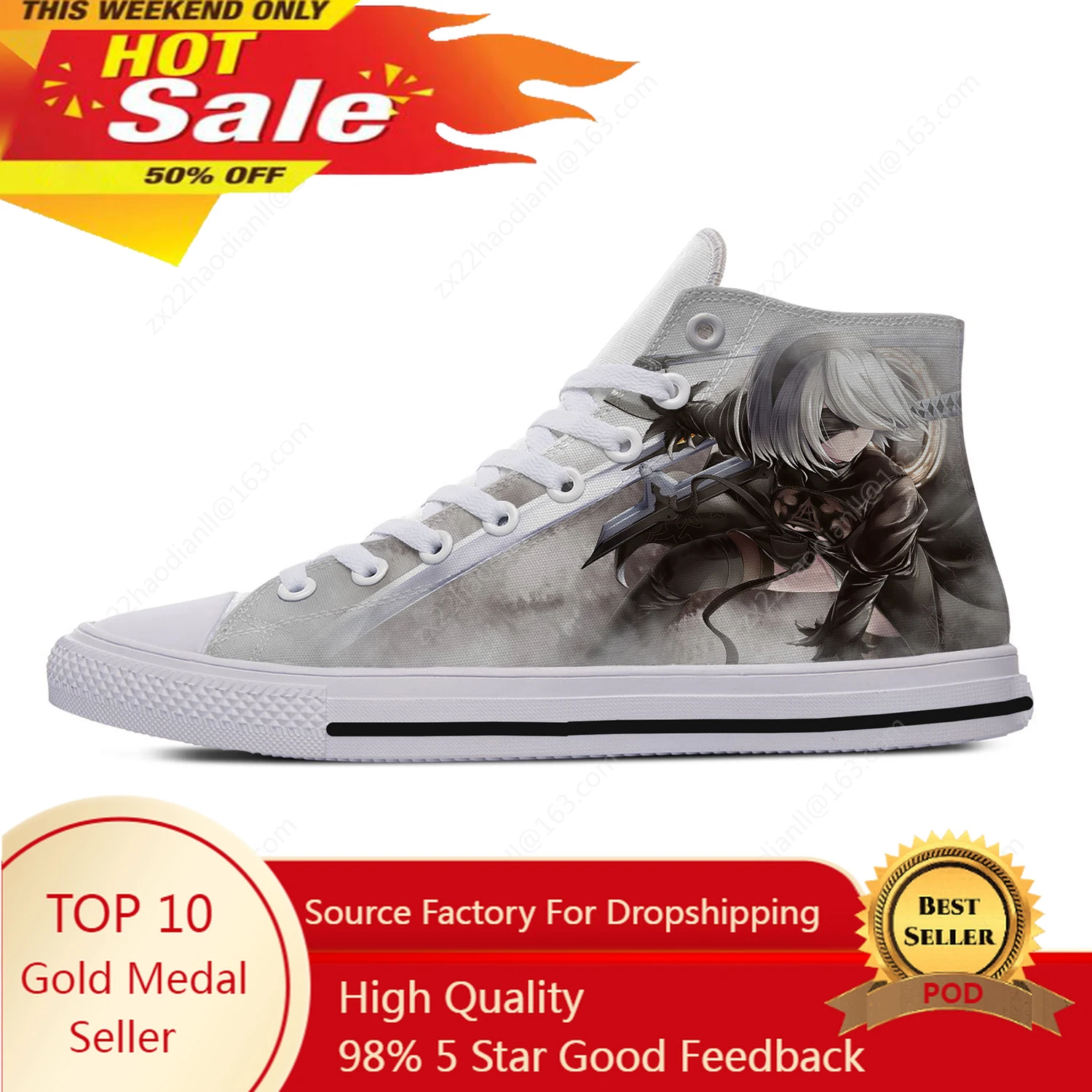 

NieR Automata High Top Sneakers Mens Womens Teenager Hot Fashion Casual Shoes Canvas Running Shoes 3D Print Lightweight shoe