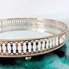 Round Metal Desktop Tray Golden w/ Mirror Glass Base Desktop Decor Perfume Jewelry Storage Party Cakes Fruit Serving Tray 5