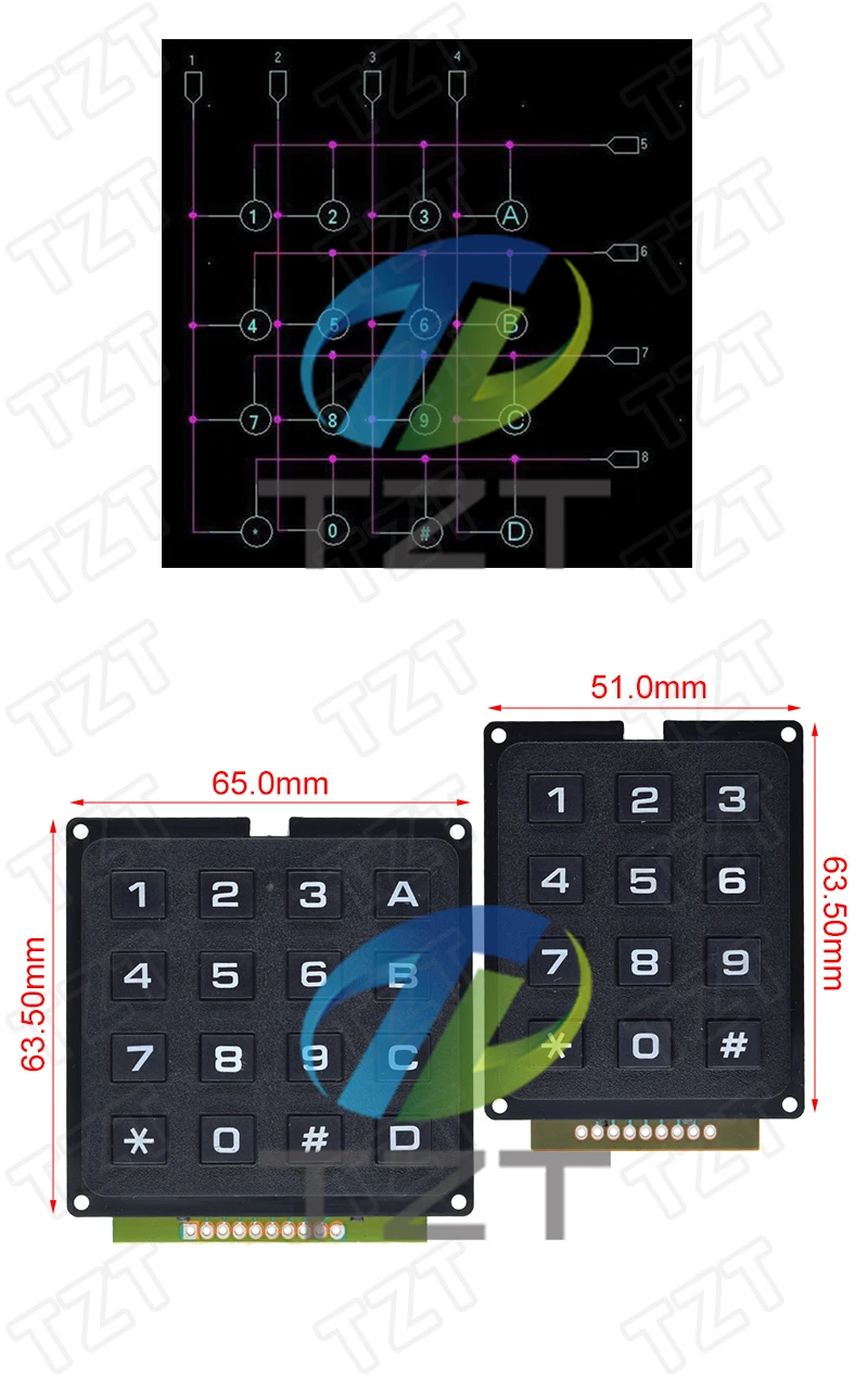 DIYTZT 3*4 4*4 Matrix Schalter Tastatur Tastatur Array modul ABS kunststoff tasten 4x4 3x4 12 16 Schlüssel taste membran schalter DIY KIT – Detail 2