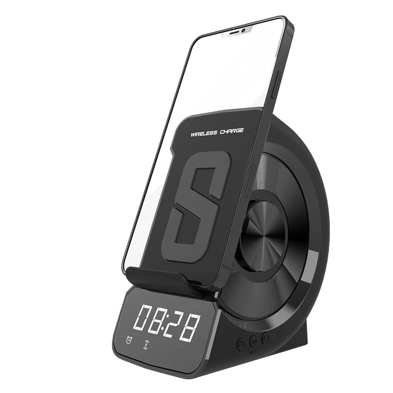 Беспроводное зарядное устройство 3 в 1 Bluetooth совместимый динамик часы будильник
