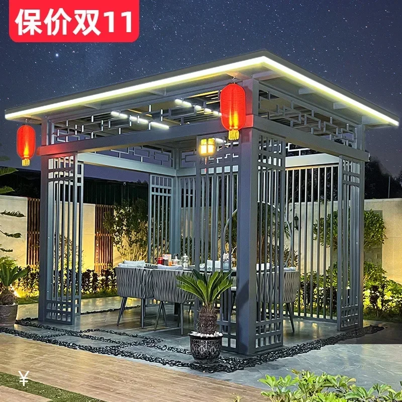 

Customized New Chinese style garden flat top pavilion aluminum alloy sunshade outdoor sunshine room