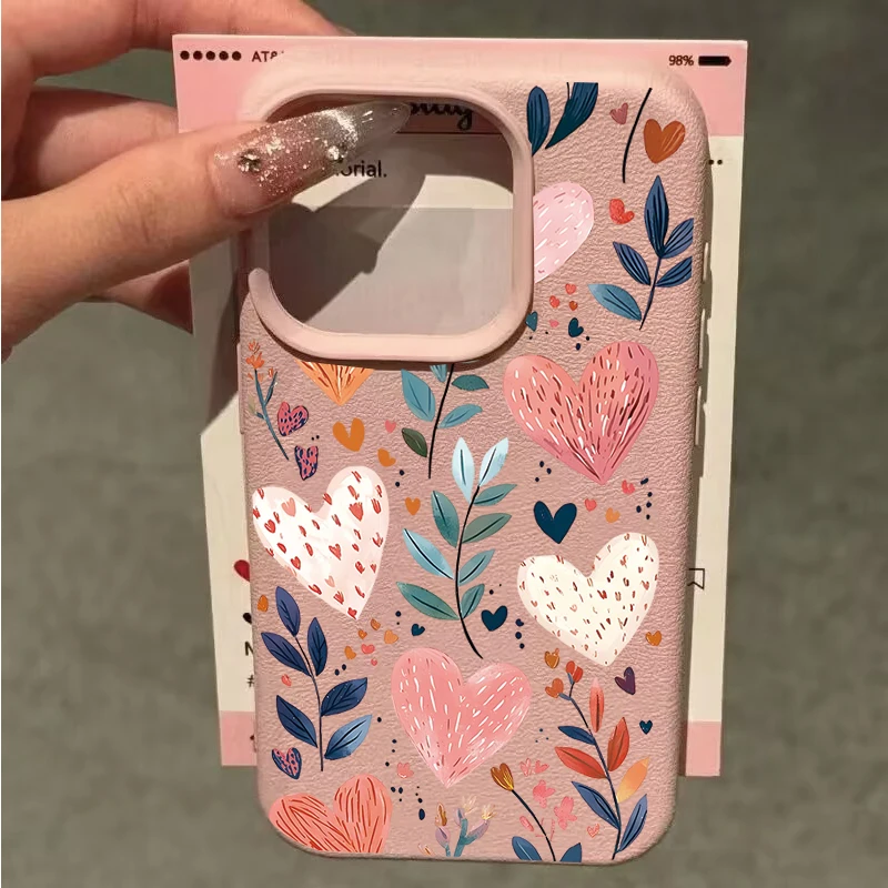 Chic Love Heart Candy Leather Texture Phone Case