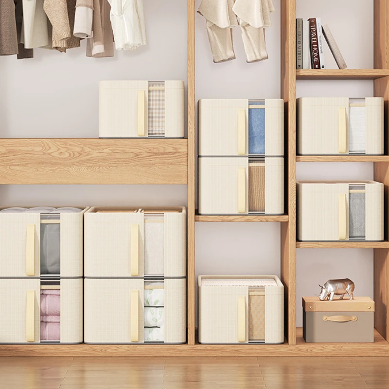 Wardrobe Storage Box Oxford Cloth Storage Box with Steel Frame Visual Desktop Storage Box Household Clothes Storage Container