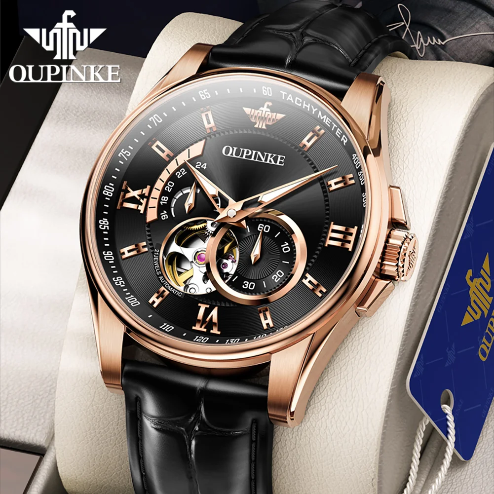

OUPINKE Luxury Business Men's Watch Waterproof Luminous Sapphire Tungsten Steel Skeleton Men Automatic Mechanical Wrist watch