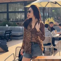 Sun Protection Leopard Print Long Sleeve Summer Shirt Women's Thin Loose Chiffon Design Vintage Elegance Small Top