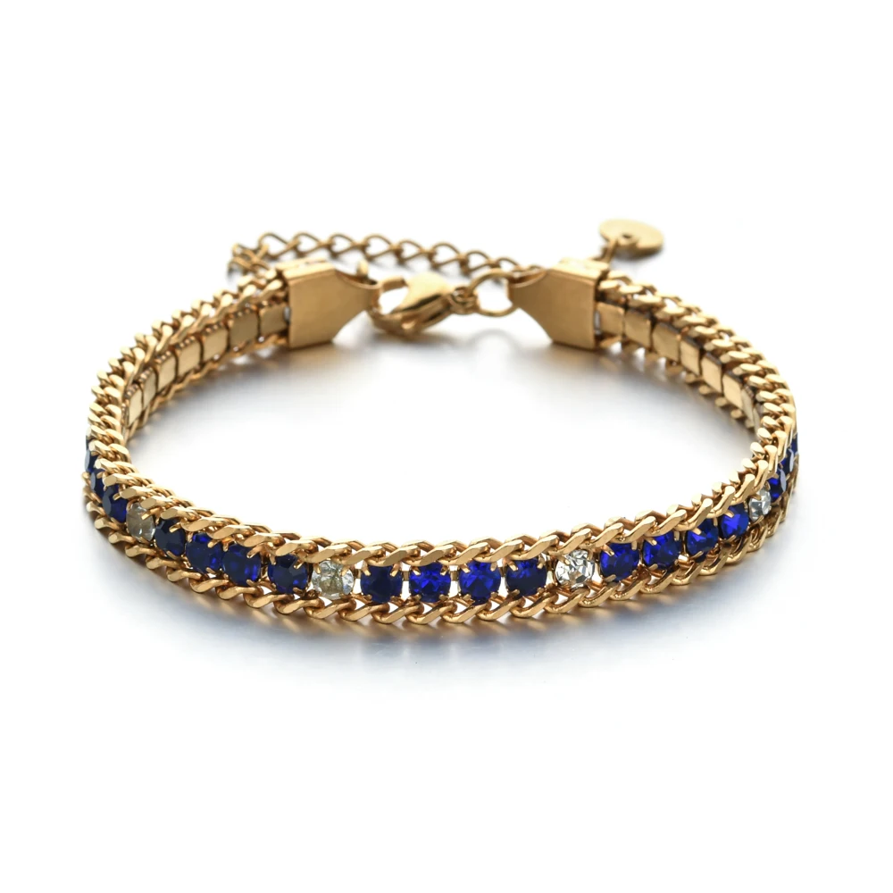 ZMZY Women Men Gold Color Woven Crystal Cubic Zirconia Bracelet Stainless Steel Jewelry Accessories 18K Gold Plated Chain 6