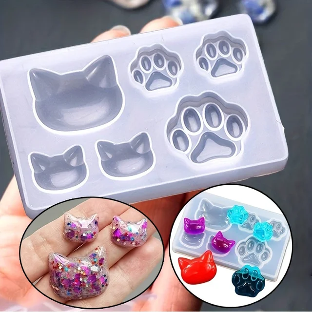 Small Cat Claw Crystal Epoxy Resin DIY Silicone Mold Cat Face Cat Claw Soap Keychain Jewelry Pendant Mold