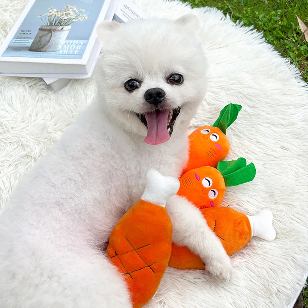 Puppy Dog Plush Squeaky Toy for Small Medium Dogs Cute Bone Carrot Toy for Aggressive Chewers Pet Cat Products Puppy Accessories - Image 3