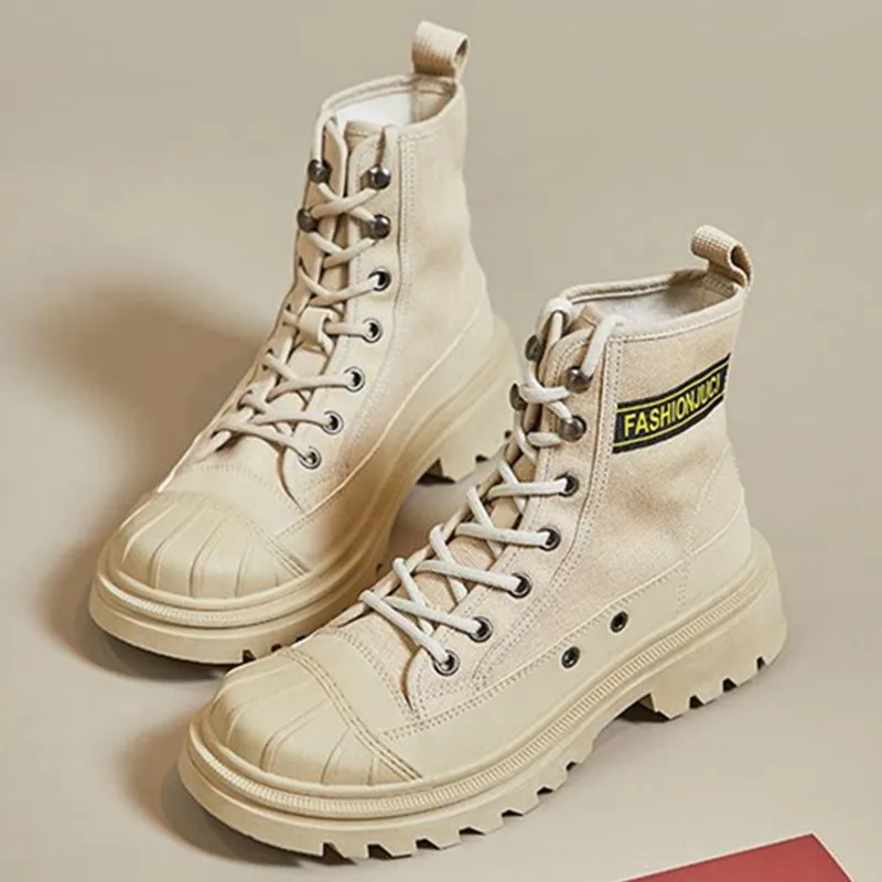 Platform Women's Boots 2023 Autumn New High Top Canvas Boots Women's High-quality Mountaineering Boot Lace Up High Casual Shoes