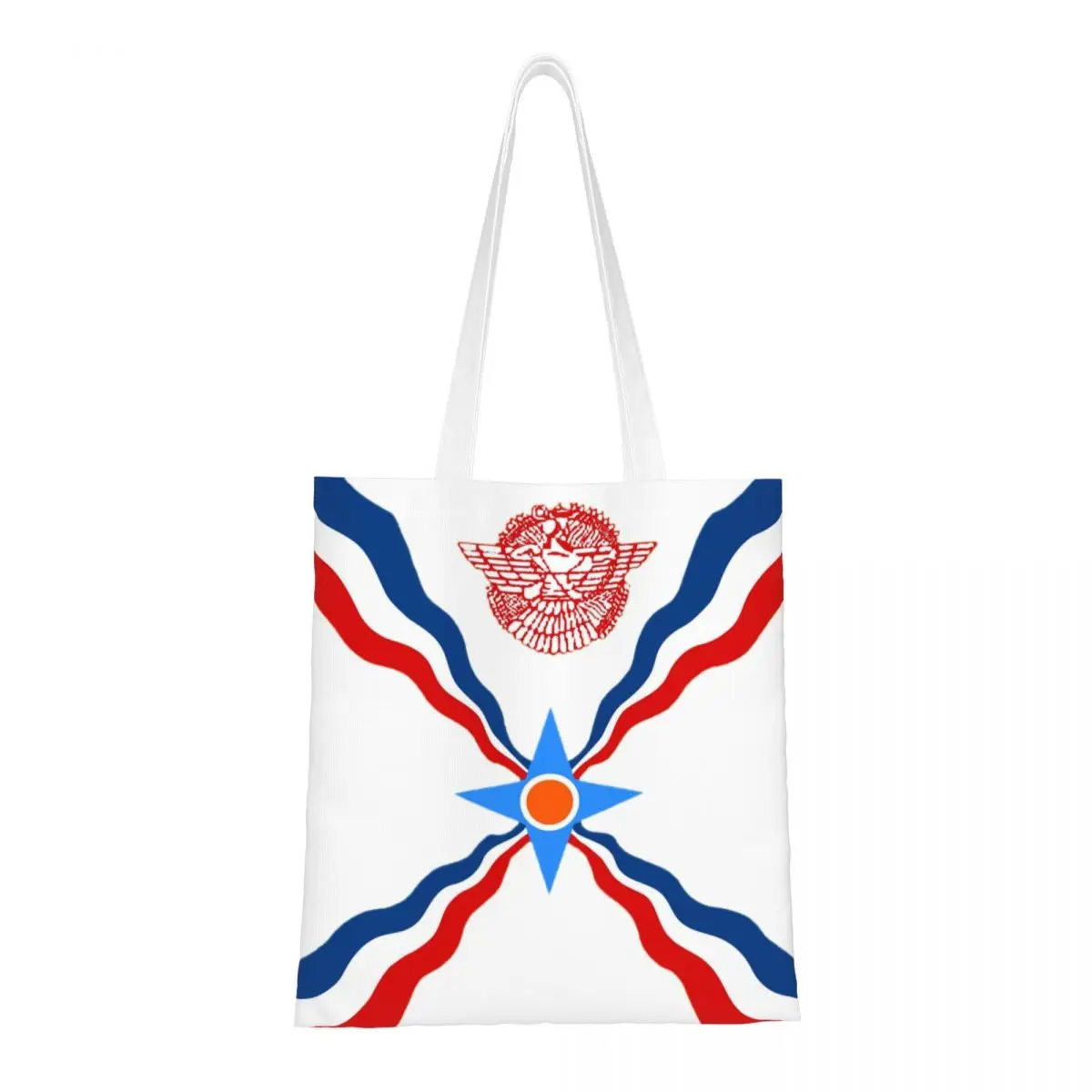 

Assyrian Suryoyo Flag Groceries Tote Shopping Bags Women Custom Syriac Aram Canvas Shoulder Shopper Bag Big Capacity Handbag