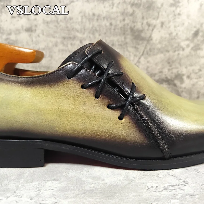 Italian Men's Oxford Polishing Mixed Colors Pointed Toe Casual Mens Dress Shoes Lace Up Wedding Office Leather Shoes Men 4