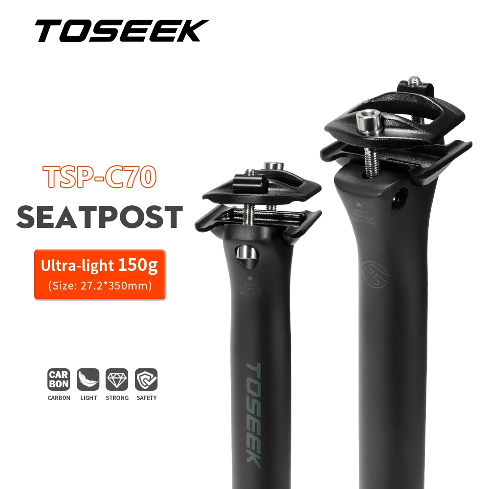 TOSEEK C70 Carbon Seatpost Light Weight 27.2 31.6mm Length 350 400mm Matte Black MTB Road Bike Seat Post Tube Bicycle Parts