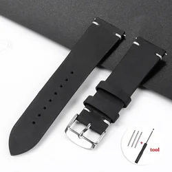 Calfskin Genuine Leather Quick Release Watch Strap - Brown - 22mm (Black)