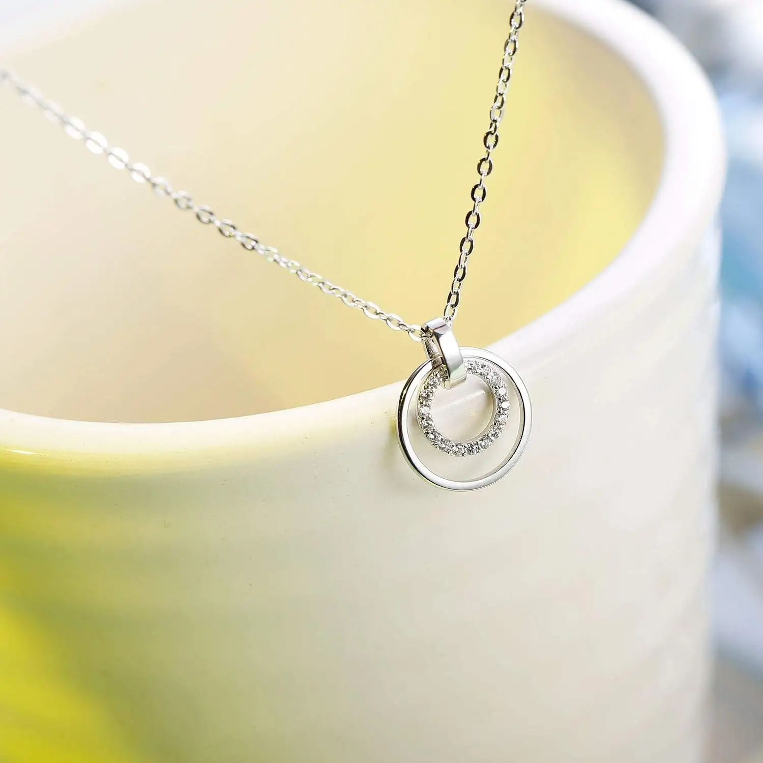 925 Sterling Silver Double Eternity Hoop Necklace for Women Interlocking Circles Pendant Mom Necklace with Gift Box