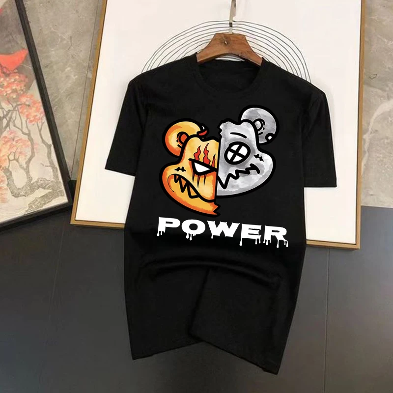 

2023T-shirt Summer Short Sleeve Korean Fashion Cotton Y2k Tops Tee Shirt Power Bear Printed Casual Male For Men's Clothing S-7XL