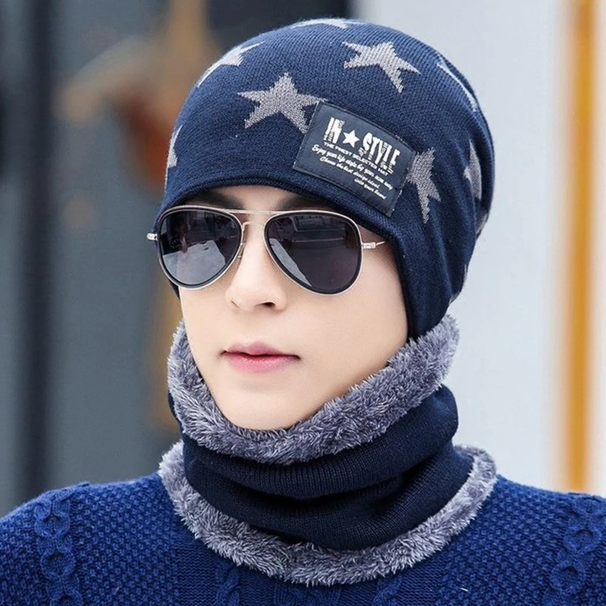 Five-pointed Style Wool Hat Winter Knitted Warm Hat Men Beanies Skullies Adult Autumn Winter Suit Hats