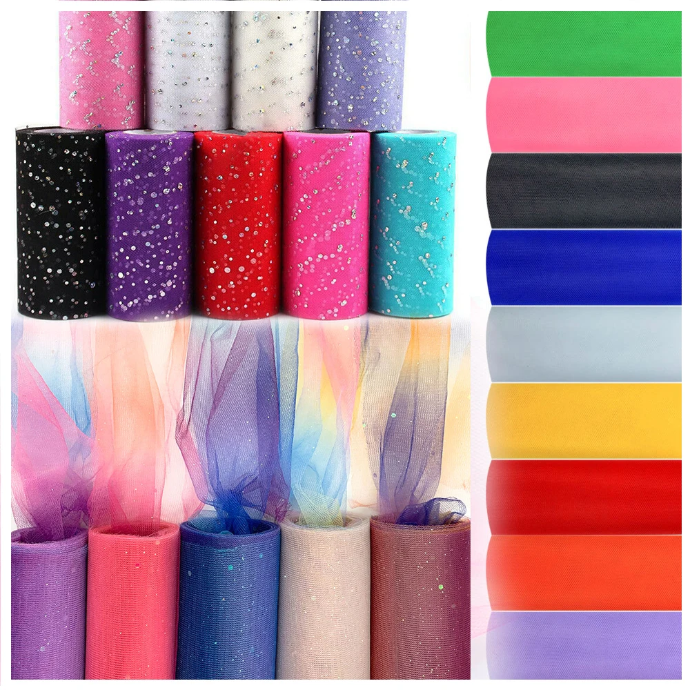 Assorted Glitter Rainbow Tulle Netting Roll - Vibrant Colors for DIY Crafts and Party Decor