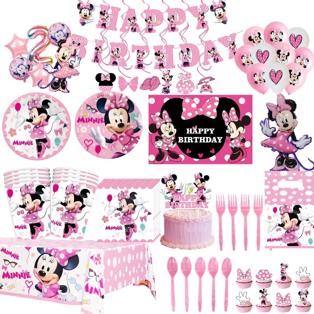 

Minnie Mouse Birthday Party Decoration Girls Disposable Tableware Set Cups Plates Tablecloth Balloon Baby Shower Party Supplies