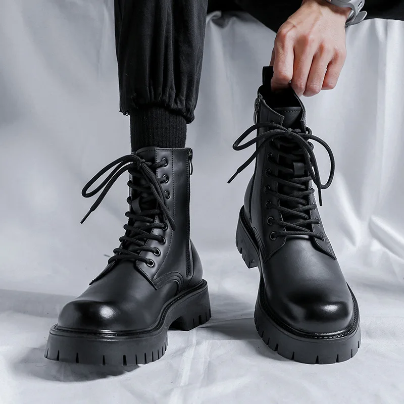 

British style mens fashion high motorcycle boots genuine leather shoes cowboy platform boot party nightclub long botas zapatos