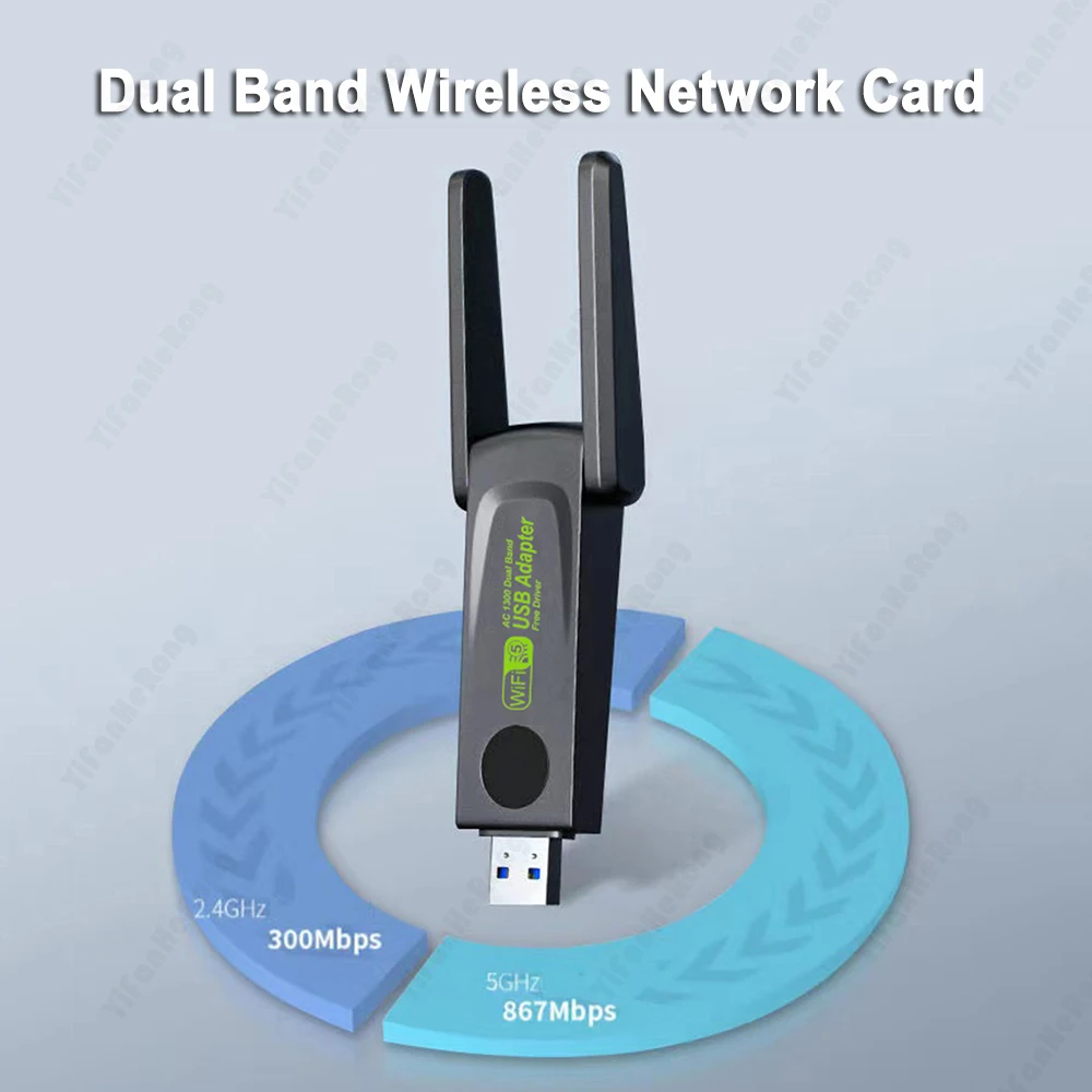 Free Drive 1300Mbps Wifi Adapter Karta sieciowa Dwuzakresowa 2.4/5GHz z podwójną anteną Wifi 5 USB 3.0 Wi-Fi Dongle Receiver