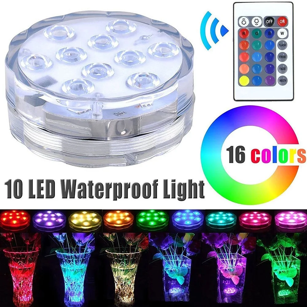 

10LEDs Underwater Light 16 Colors RGB Waterproof Swimming Pool Light Remote Control Submersible Lights for Pond Pool Aquarium