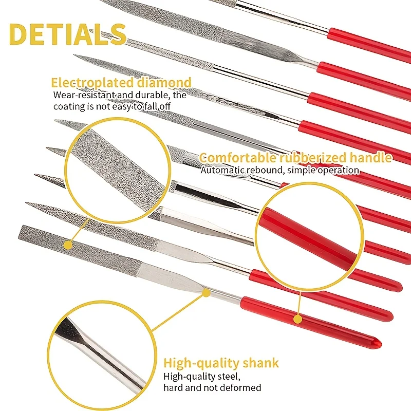 10Pcs Diamond Needle File Set For Jewelry Metal Wood Ceramic Glass Stone Craft Sharping Working Hand Carving Tool
