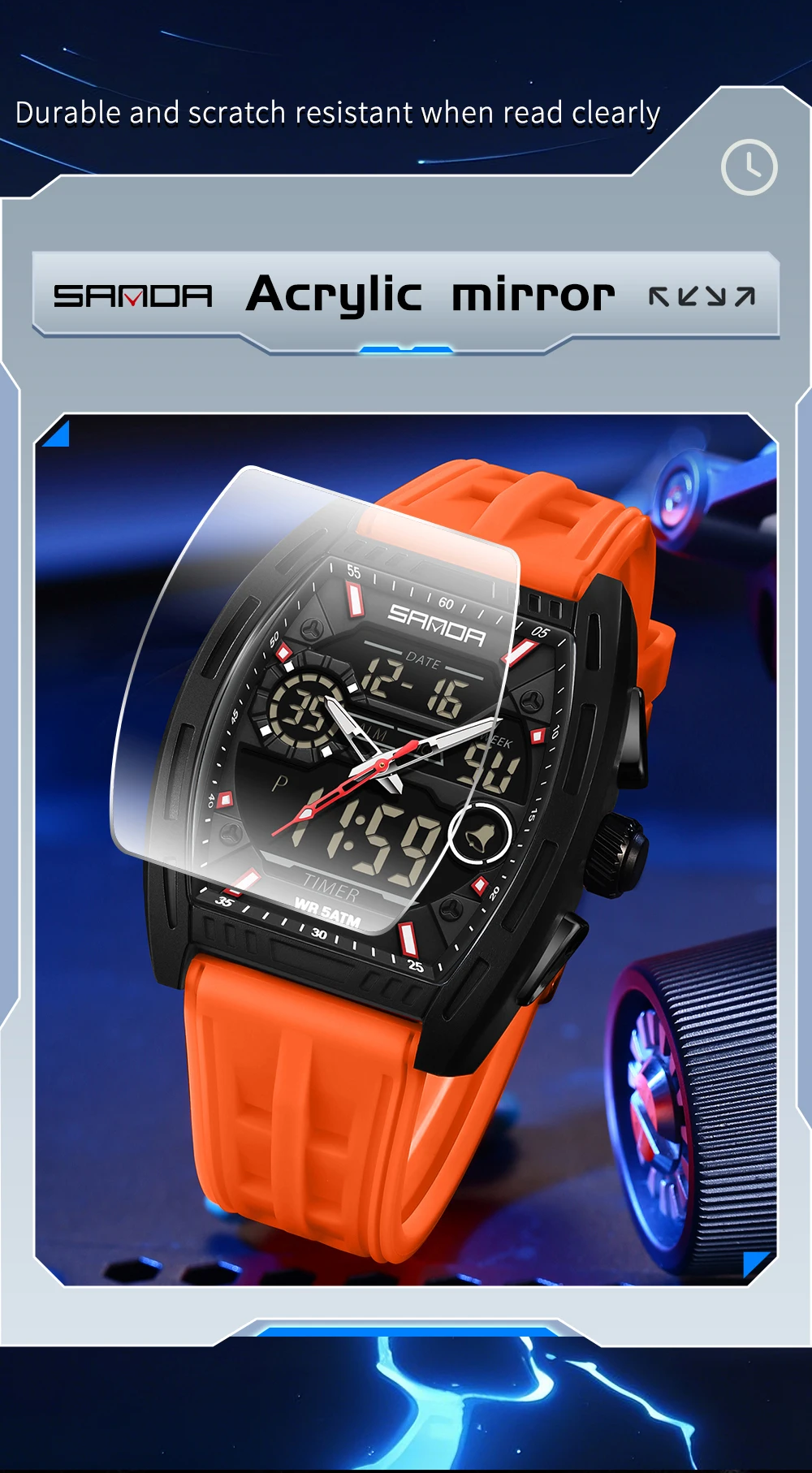 Montre numérique pour homme, double affichage, calendrier, alarme lumineuse, compte à rebours, montre électronique tendance pour homme, Reloj Hombre_voghion.com