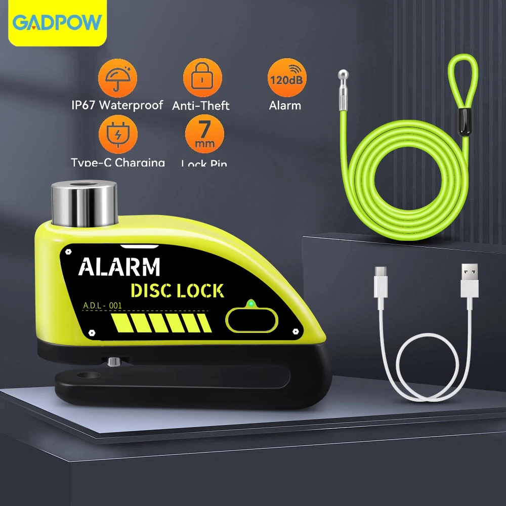 Motorcycle Lock Gadpow Rechargeable Padlock for Motorcycle Alarm Disc Lock 130db Anti-Theft Alarm for Motorcycle Bike Moto
