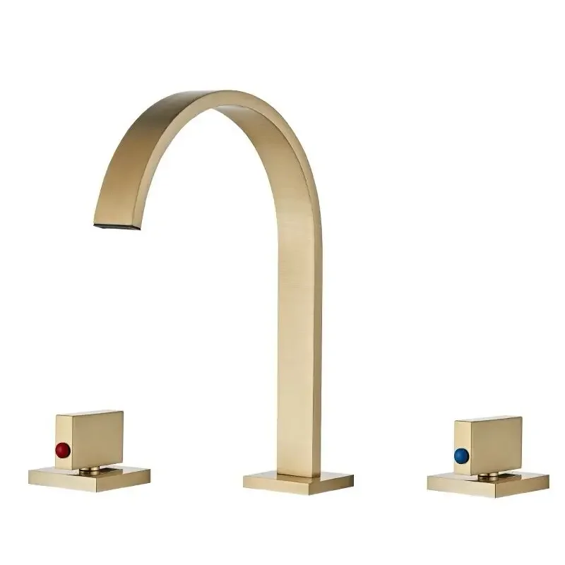 

Brass Basin Faucet Brushed Gold Sink Tap Gold Square Faucet Bathroom Sink Faucet 3 Hole Double Handle Hot And Cold Water Tap