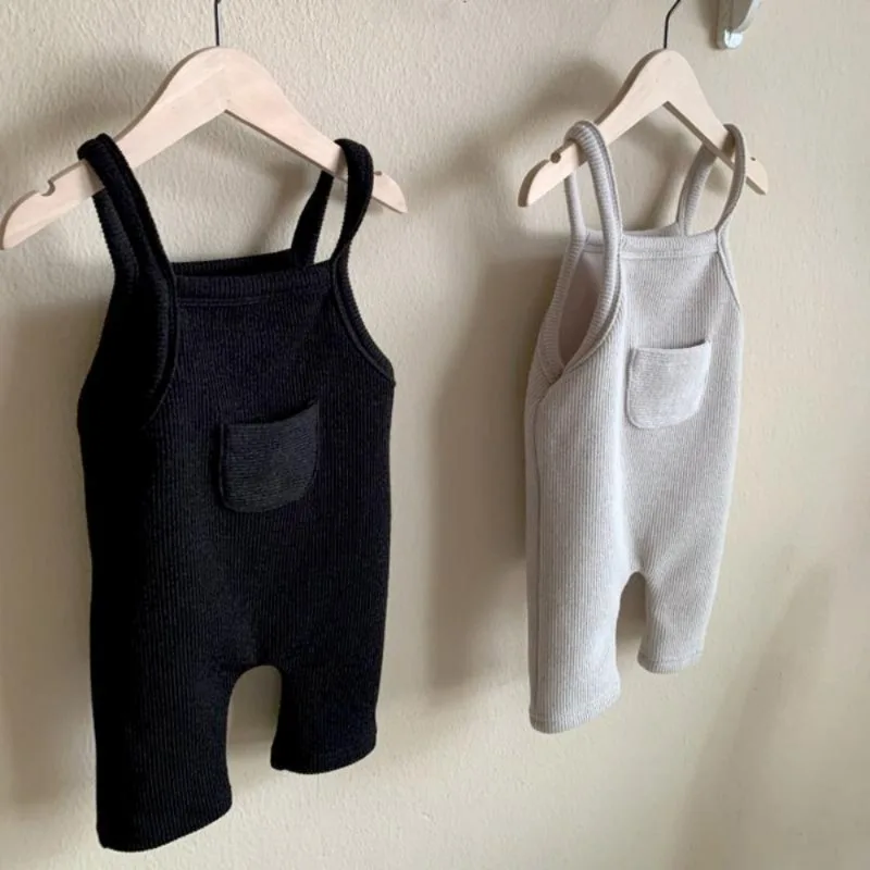 100% Cotton Baby Overalls – Grey Sleeveless Dungaree with Pockets