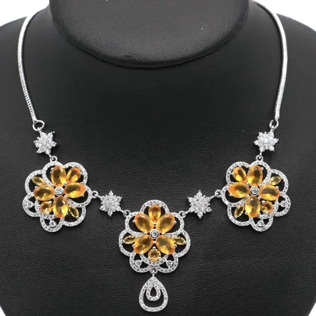 20g 925 SOLID STERLING SILVER Customized necklace CHAIN Flowers Green Tsavorite Garnet Citrine Tourmaline Blood Ruby CZ  18.5 in
