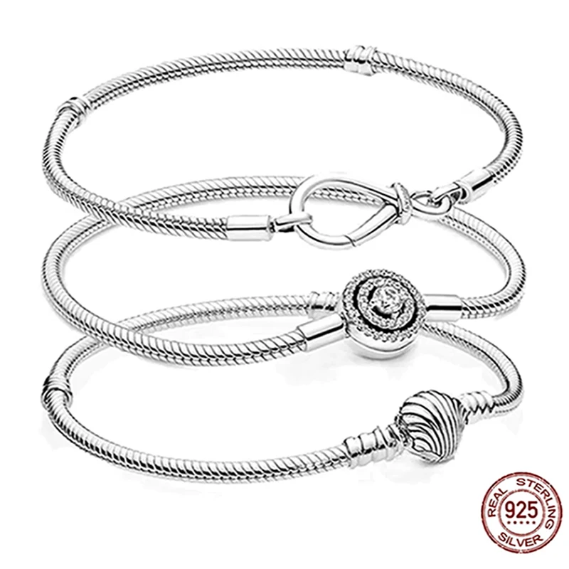 

New 925 Sterling Silver Classic Infinite Knot Shell Buckle Bracelet Fit Original Design Women's Charm Jewelry DIY birthday Gift