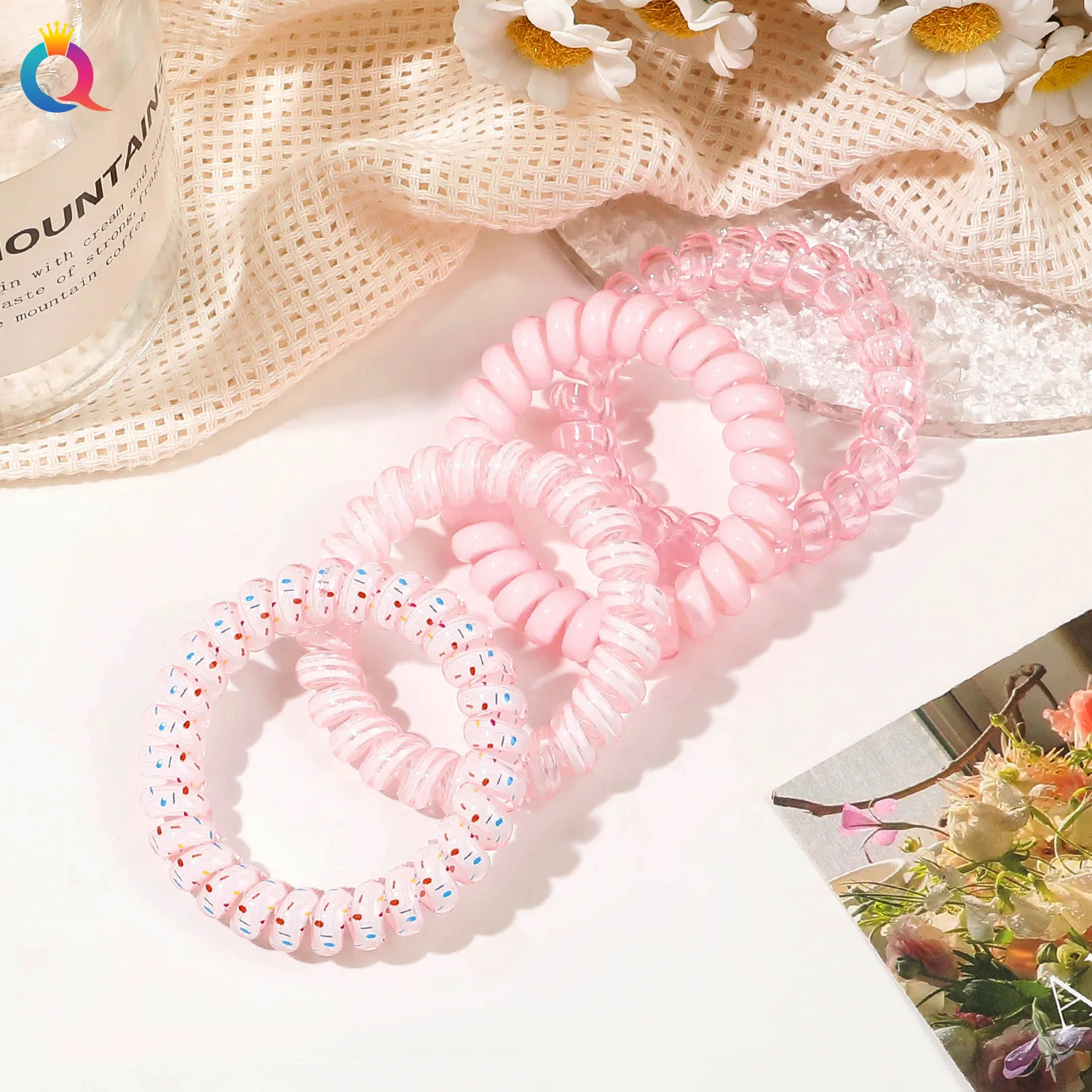 Attaches-cheveux en Spirale, Attaches-Cheveux en Spirale, Attaches-Cheveux Élastiques en Cordon de Téléphone, Spirales 10 Pcs-Bleu Sarcelle Blanc, Porte-Queue de Cheval pour Femmes Hommes