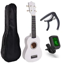 Miwayer 21-Inch Soprano Ukulele Starter Kit with Gig Bag, Digital Tuner, and Capo (White 21 Inch)