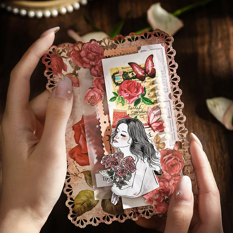 

10Pcs Material paper rose letterhead hollow lace Material Notebooks Decoration Handwriting handbook Scrapbook 176*114MM