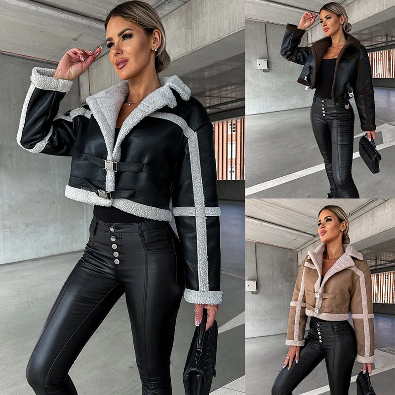 

New fashion fur long sleeve lapel coat in autumn and winter